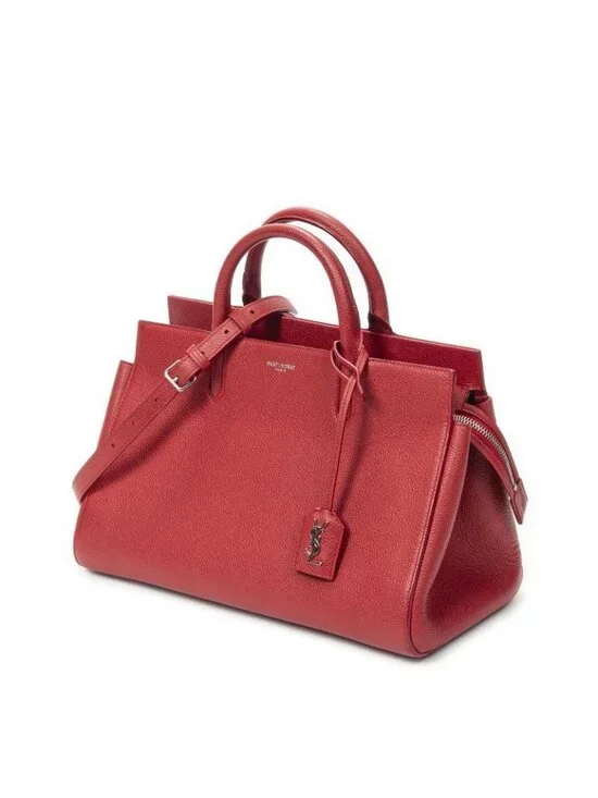 Saint Laurent Yves Small Cabas Rive Gauche Red Grain Calfskin Leather Messenger - Picture 2 of 10